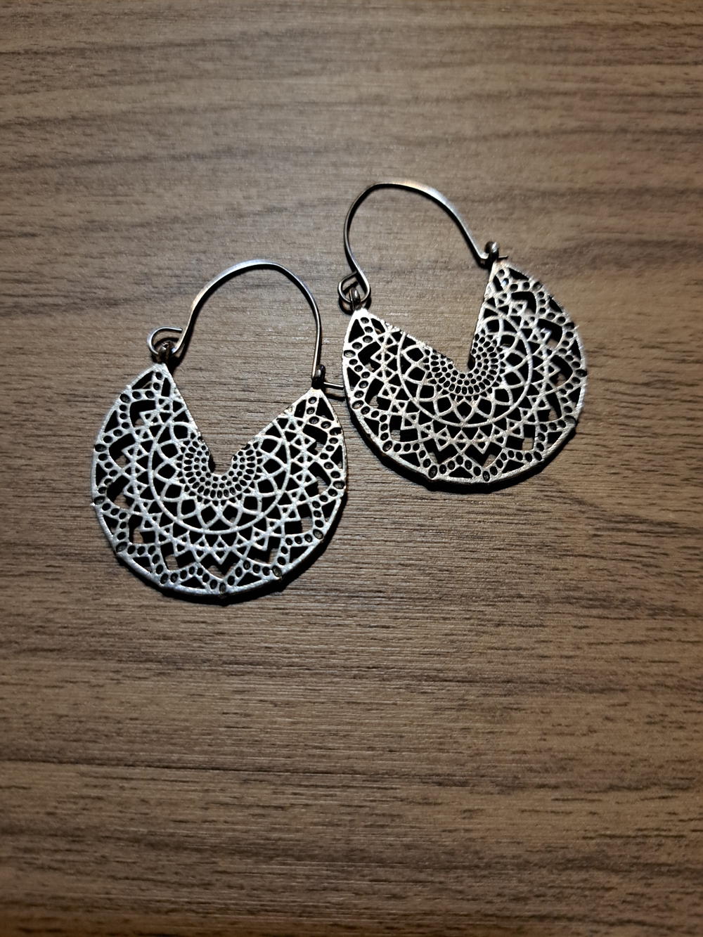 Silver Filigree Crescent Hoop Earrings - Women Jewelry